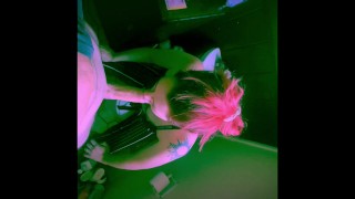 Step sister POV and side angle sloppy blowjob in the bathroom deep throat face fuck cum on tits