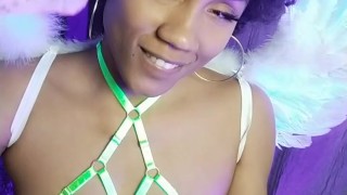 Ebony playing hard with dildo