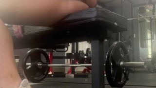 Horny fit gym babe makes you watch her public pussy dildo ride and squirt