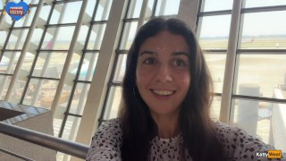 Crazy CUMWALK in Big AIRPORT Full of People Risky Public Blowjob