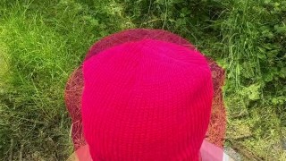 Ski mask girl sucks strangers cock in the woods