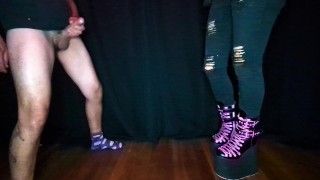 I bust his BALLS and TRAMPLE his cock with my pink platform WEDGE boots 😈