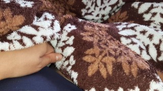 My stepmom lies next to me while I masturbate under the blanket and try not to scream during orgasm