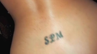 Horny cheating wife gets naked & fucked doggy in the back of car- loud moaning & cum of her ass