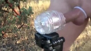 October outdoor fleshlight cock milking. Making my swollen horny cock come outdoors on a cool day