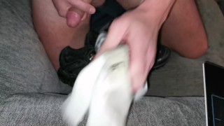 Cumshot Over a Pair of Dirty Nike TN Sneakers