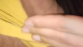 Flashing with yellow shorts
