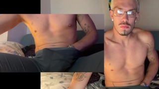 BLONDE GUY CAMSHOW COMPRESSION SPANDEX IN DAD'S BASEMENT