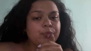 Big tit Latina sucks off large toy