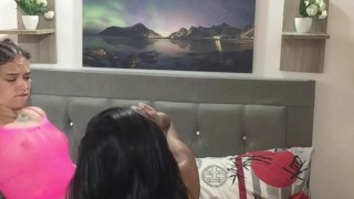 I fuck my girlfriend with my harness and give her dildo a delicious blowjob.