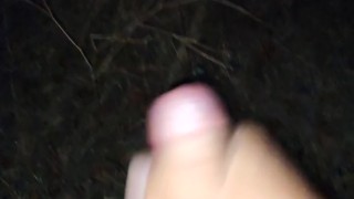 Jerking in the dark woods with a big cumshot