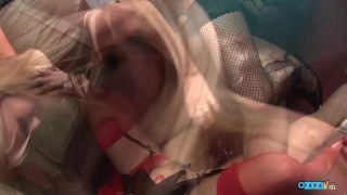 Horny blonde vampire loves sharing two cocks with another girl