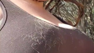 Letting down my long hair while walking.