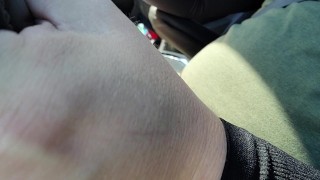 Cumming in friends panties while driving almost caught