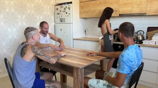 Lost his young wife at cards. Stretched her tight pussy right on the kitchen table