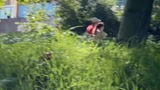 Sneaky jerk and suck on public park bench