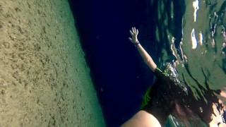 NO PANTIES underwater at Public Beach # Butt Plug ON n Panties OFF