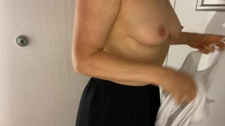 Mom trying on Black lace baby doll