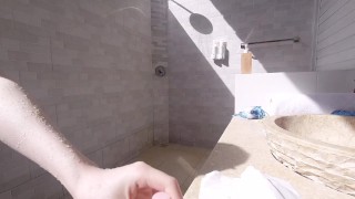 Couple showering after pool