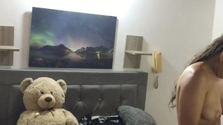 My horny neighbor makes a video with her cell phone for her lover.