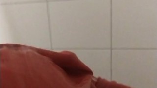 Shower undressing red latex hooded swing dress and stockings and transparent pants wetsuiterest