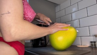 body art from a blonde student. Naked boobs making an appetizer