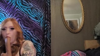 Redheaded ginger hottie sucks her toy, then fucks her ass going deep anal