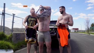 Three Blokes Change in Public