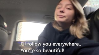 Girl is ready for everything! Masturbates pussy in taxi while driver doesn't see