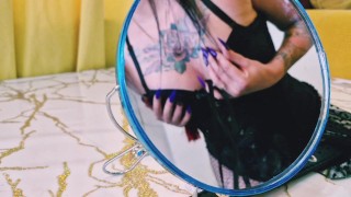 Halloween body worship. Witch magics and summons a slave.