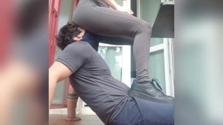 Facesitting in the balcony (Public Humiliation)