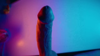 Stroking my Big White Cock under colored lighting 😈