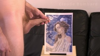 Claude Bombard defaces artwork of woman by cumming on her face [failed edging, cum, art facial]