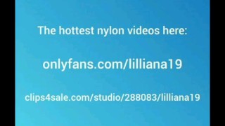 hot brunette smokes and masturbates in stockings