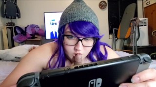 Free use slut loves keeping a cock warm in her mouth playing video games.