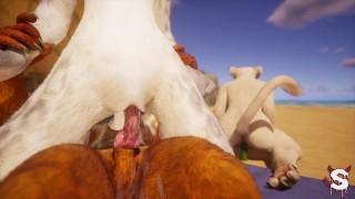 Furry trio ends in creampie and squirting in intense Wild Life sex