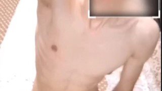 Skinny naked guy jerking off his dick