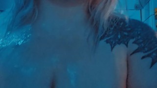 In the bathroom tub playing with bubbles and boobies