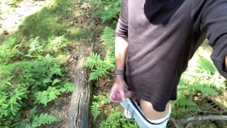 hiking dude shows his cock and cums