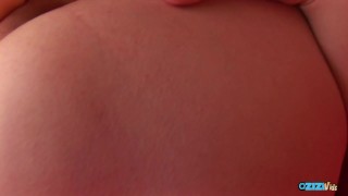 Cock-hungry cutie pounds her shaved pussy with a huge dildo