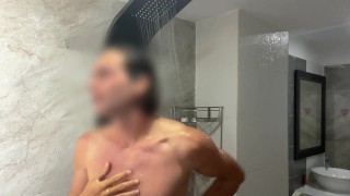 Perfect masturbation with shampoo in shower