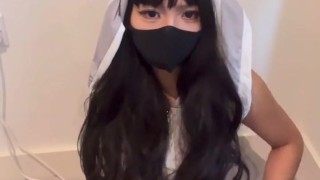 Petite school girl in costume masturbates tight pussy and cum