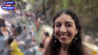 Crazy CUMWALK on Public Waterfall Full of People Blowjob in Public Toilet