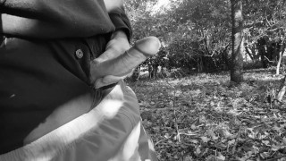 Woodland public piss result in hard cock nearly caught so I just had to wank till cum squirts
