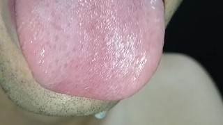 tongue, saliva, tongue, sloopy, sucking, spitting, long drooling tongue close-up