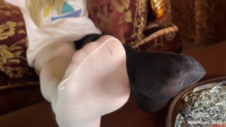 My tasty nylon foot waits for your warm elastic tongue, lick it gentle..