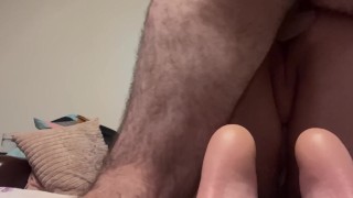 Quick creampie after work with stepmother