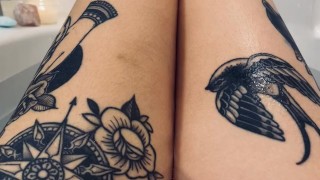 tattooed alt girl plays with her pussy in the bath