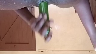 Ebony girl squirting orgasm with cucumber