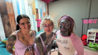 Anuskatzz tattooed woman amateur cuckold threesome. Morea Black fucked fisted behind the scenes pov